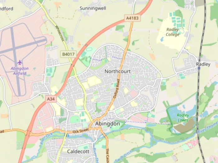 Map showing the location of All Saints Abingdon