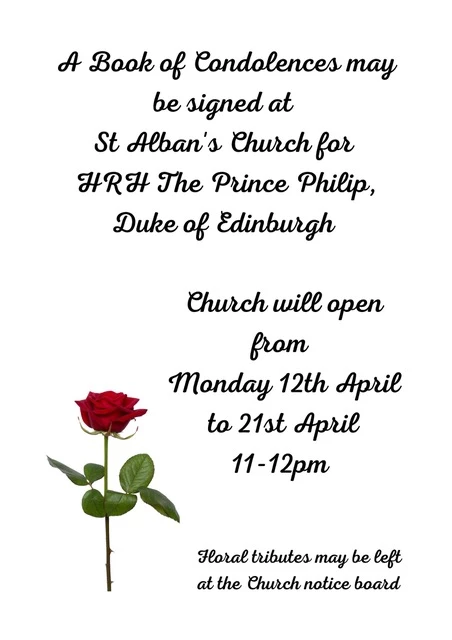a book of condolences may be signed at st alban 39 s church for hrh the prince philip