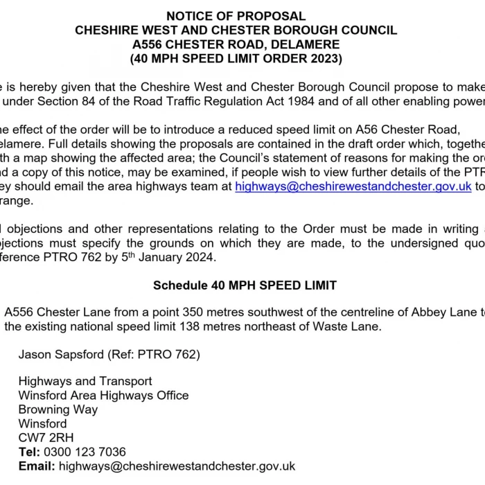 a556 speed limit change notice 112023