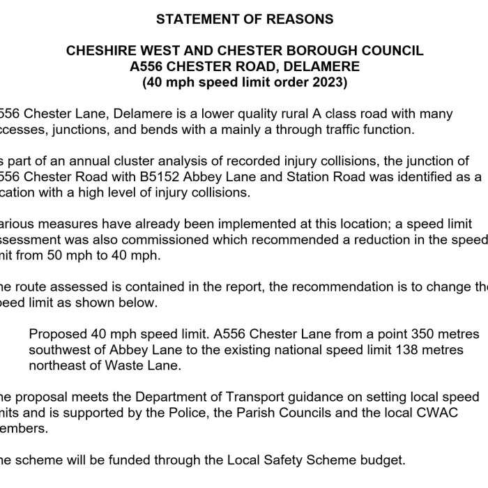 a556 speed limit change reasons