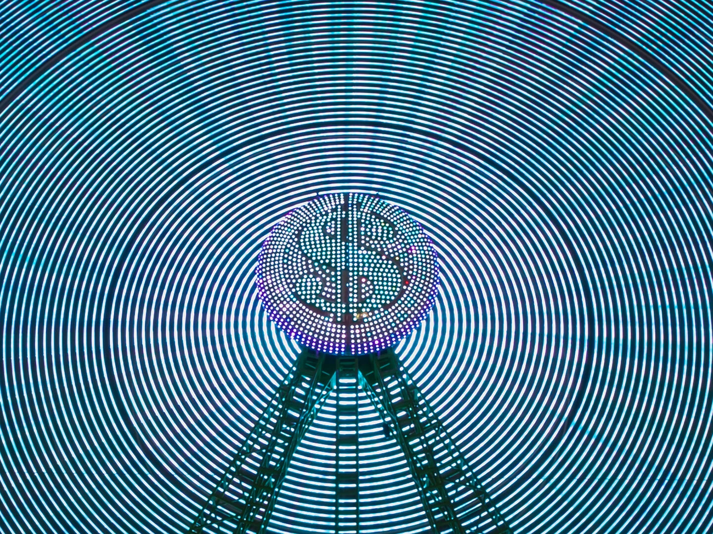 abstract image of a digital dollar sign surrounded by neon concentric circles representing fintech innovation and defence funding