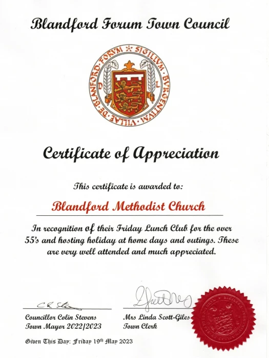 blandford certificate of appreciation