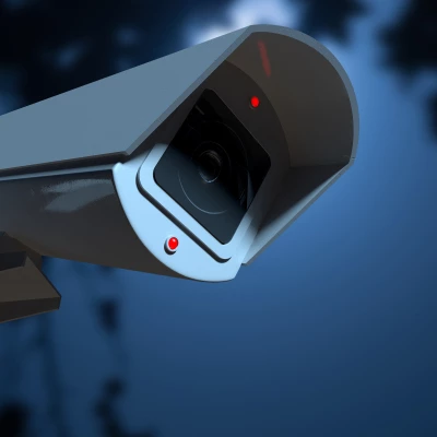 CCTV camera at night with red light