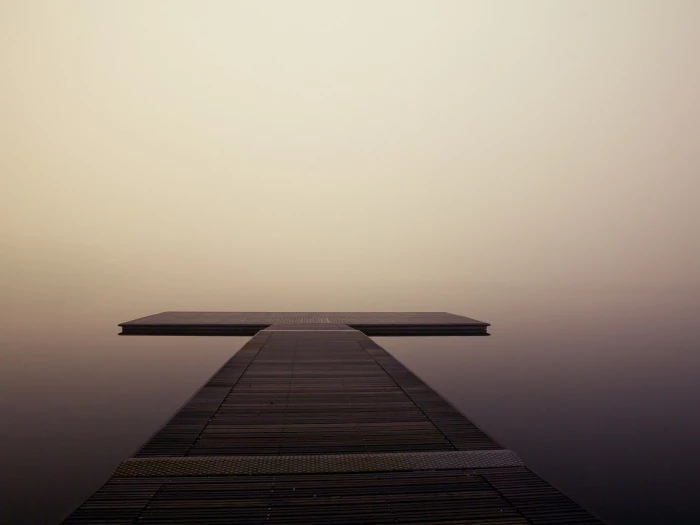 Pier, fog, lake