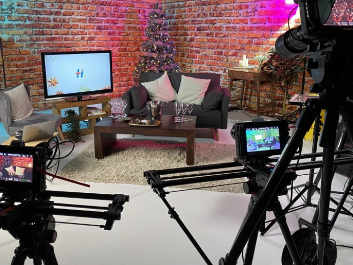 Video studio set up for a celebrity appearance