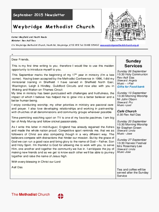 Weybridge Newsletter – Sept 2015