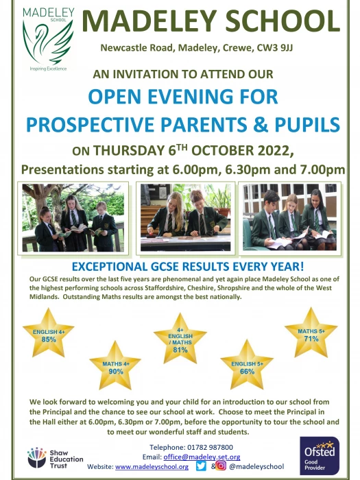 Madeley School Open Evening Poster 2022