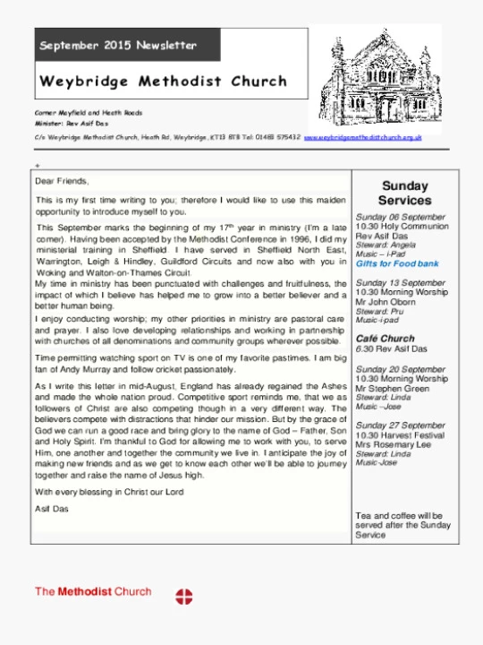 Weybridge Newsletter – Sept 2015