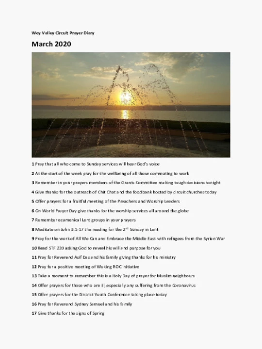 Circuit Prayer Diary March April May 2020