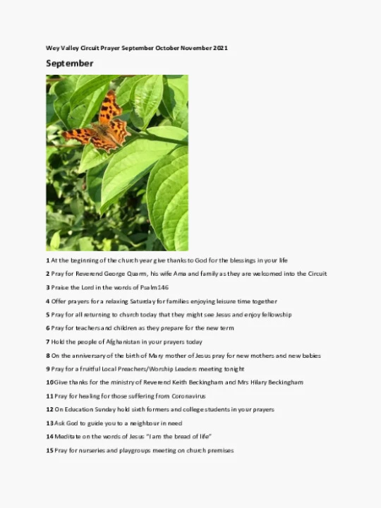 Circuit Prayer Diary September October November 2021