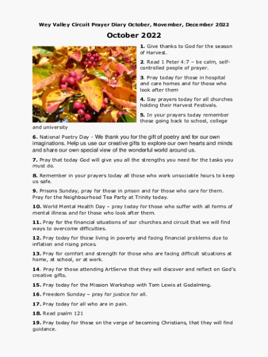 Wey Valley Prayer Diary October 2022