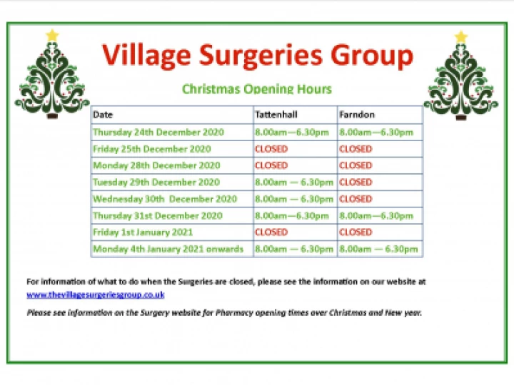 Christmas Opening Times 2020 Poster VSG