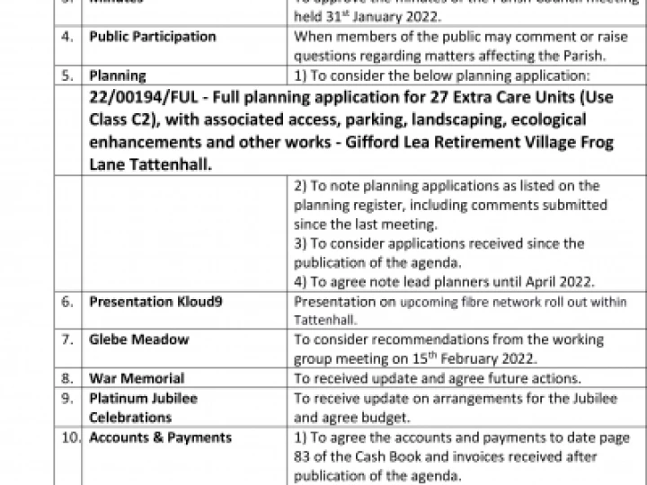 March Agenda
