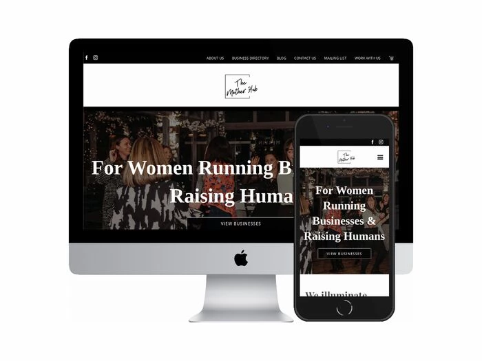 Desktop and mobile screenshots of the The Mother Hub website