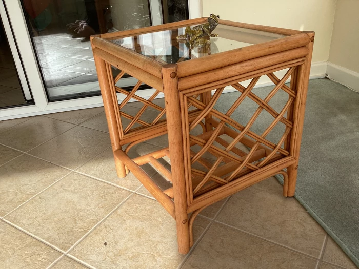 Conservatory wicker occasional side   table with glass top – Items for sale