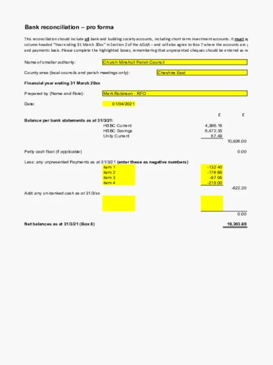2020-21 Bank Reconciliation *P*F*