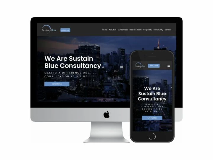 Desktop and mobile screenshots of the SustainBlue Ltd website