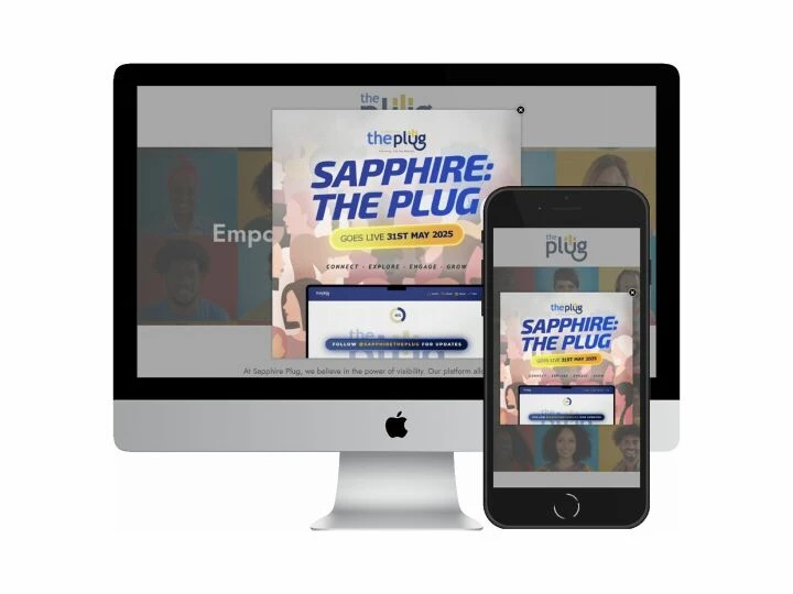 Desktop and mobile screenshots of the Sapphire Plug website