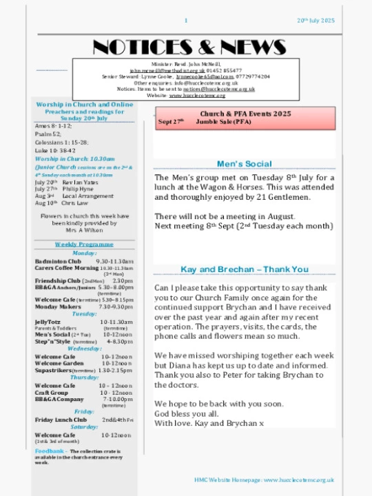 HMC Notices – 20/07/25
