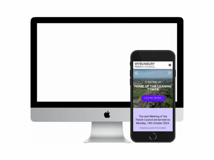 Desktop and mobile screenshots of the Wybunbury Parish Council website