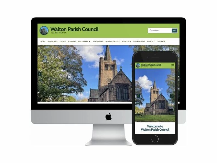 Desktop and mobile screenshots of the Walton Parish Council website