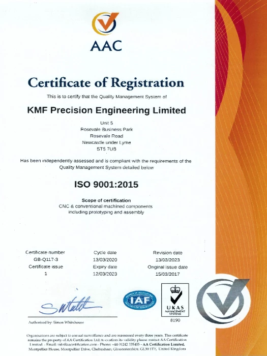 KMF Precision Engineering ISO9001