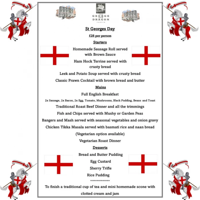 George and Dragon St Georges Day Menu 2024