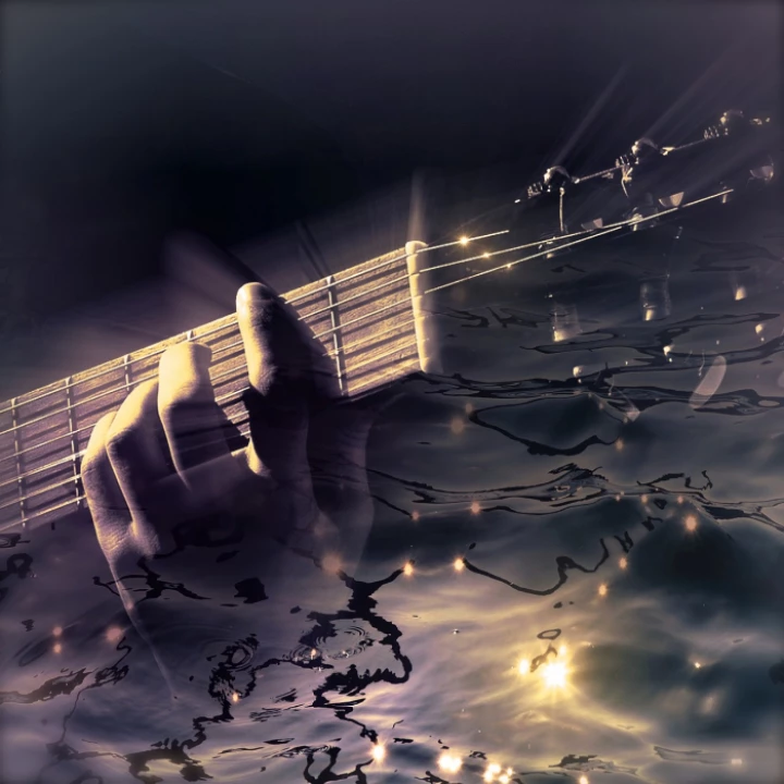 Cd cover, guitar, water