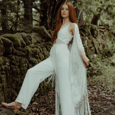 boho velvet devore kimono fringe jumpsuit combo p