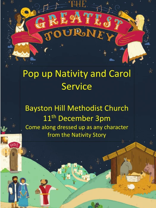 carol service and pop up nativity poster bayston hill