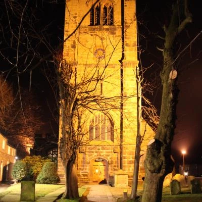 church clock at night