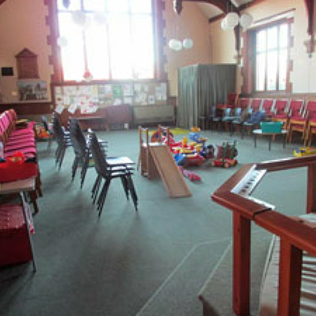 church interior with chairs an