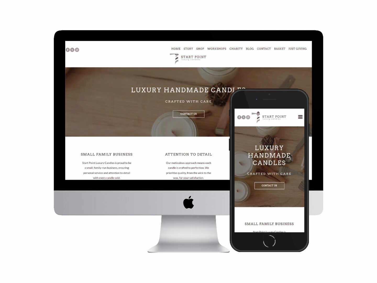 desktop and mobile screenshots of the start point luxury candles website