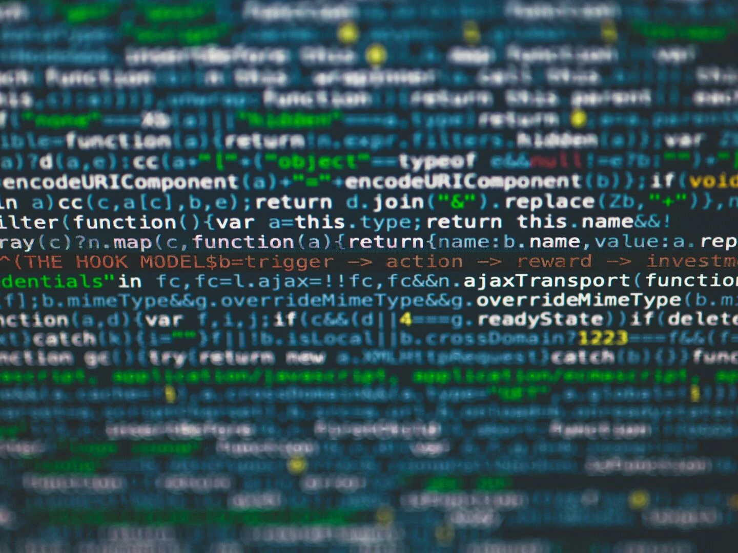detailed view of colorful programming code on a computer screen