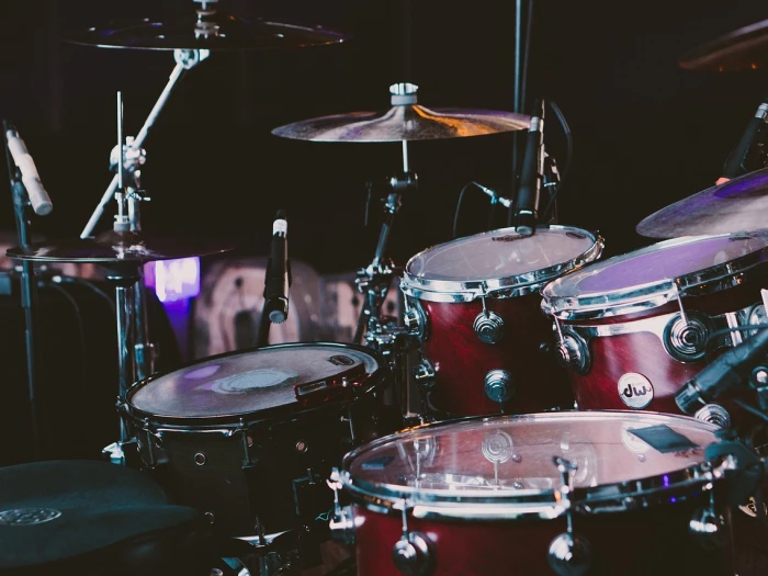 drum set on stage ready for a performance