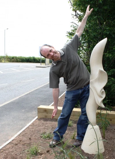 frederic chevarin with red kite sculpture
