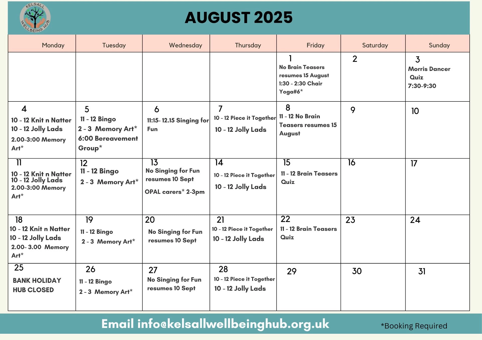 hub aug25 timetable