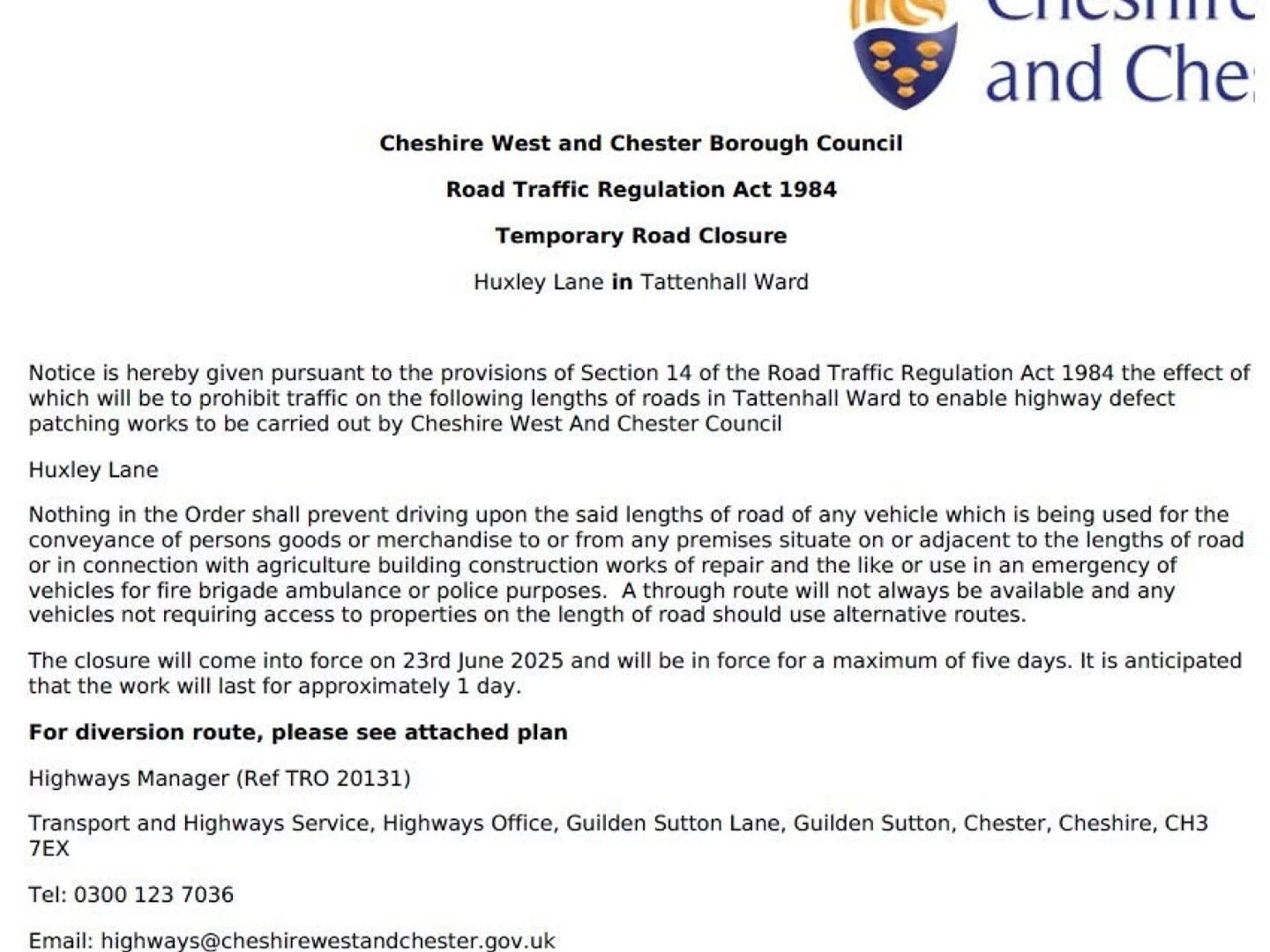 huxley road closure 02