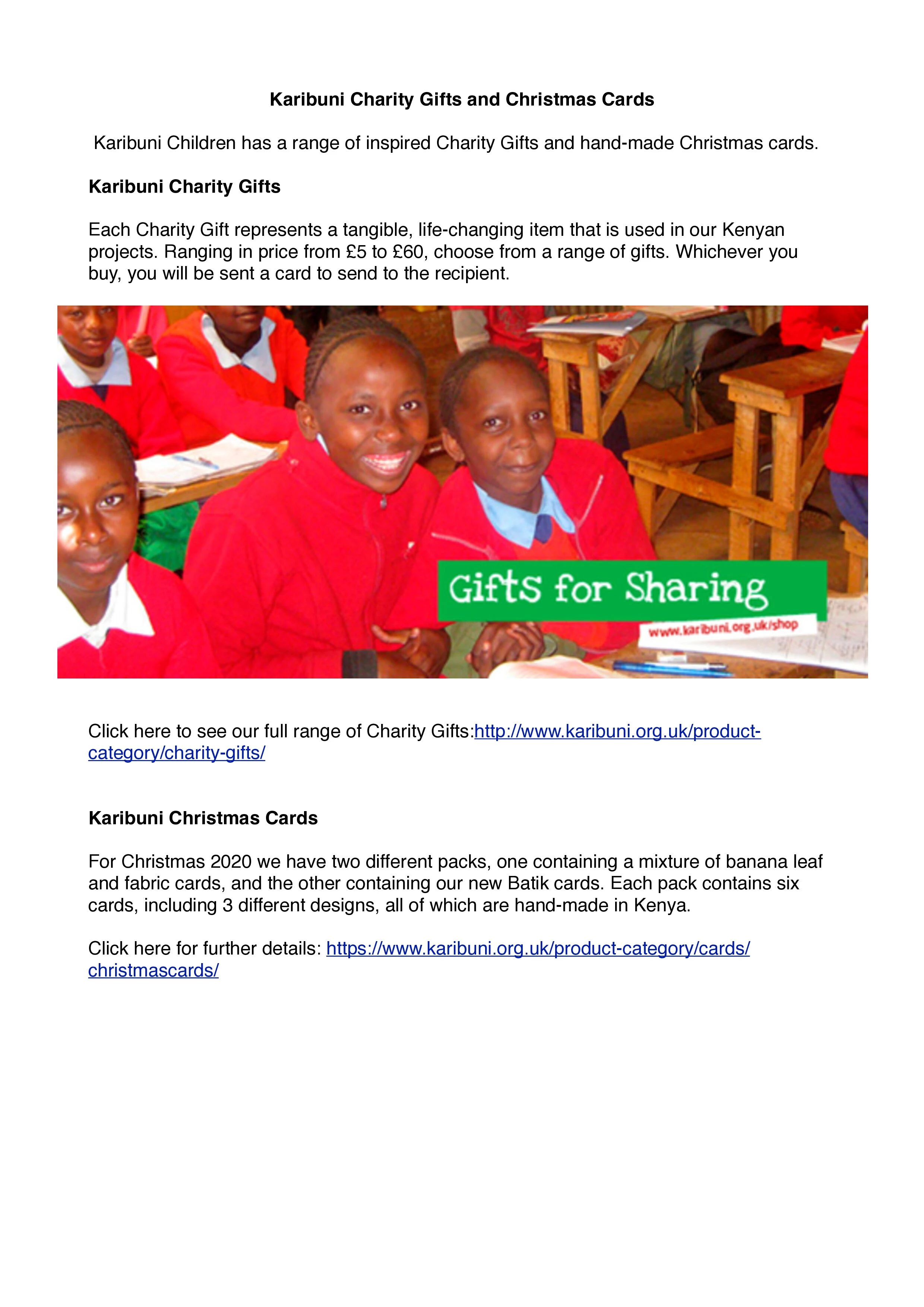 karibuni charity gifts   christmas cards