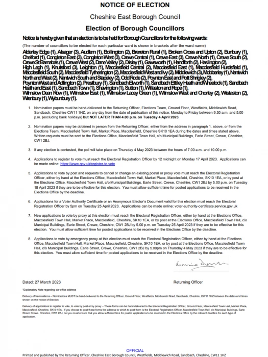 notice of borough election 2023