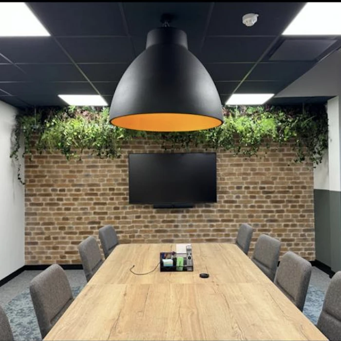 office meeting room with a large overhead lamp