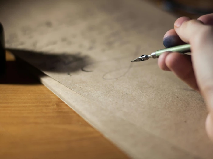 person holding fountain pen