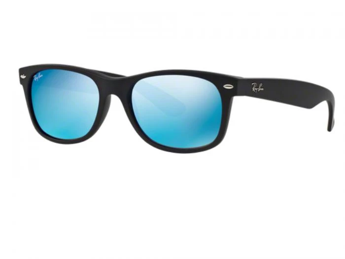 Ray-Ban New Wayfarer RB2132 In Rubber Black With Blue Flash Lenses