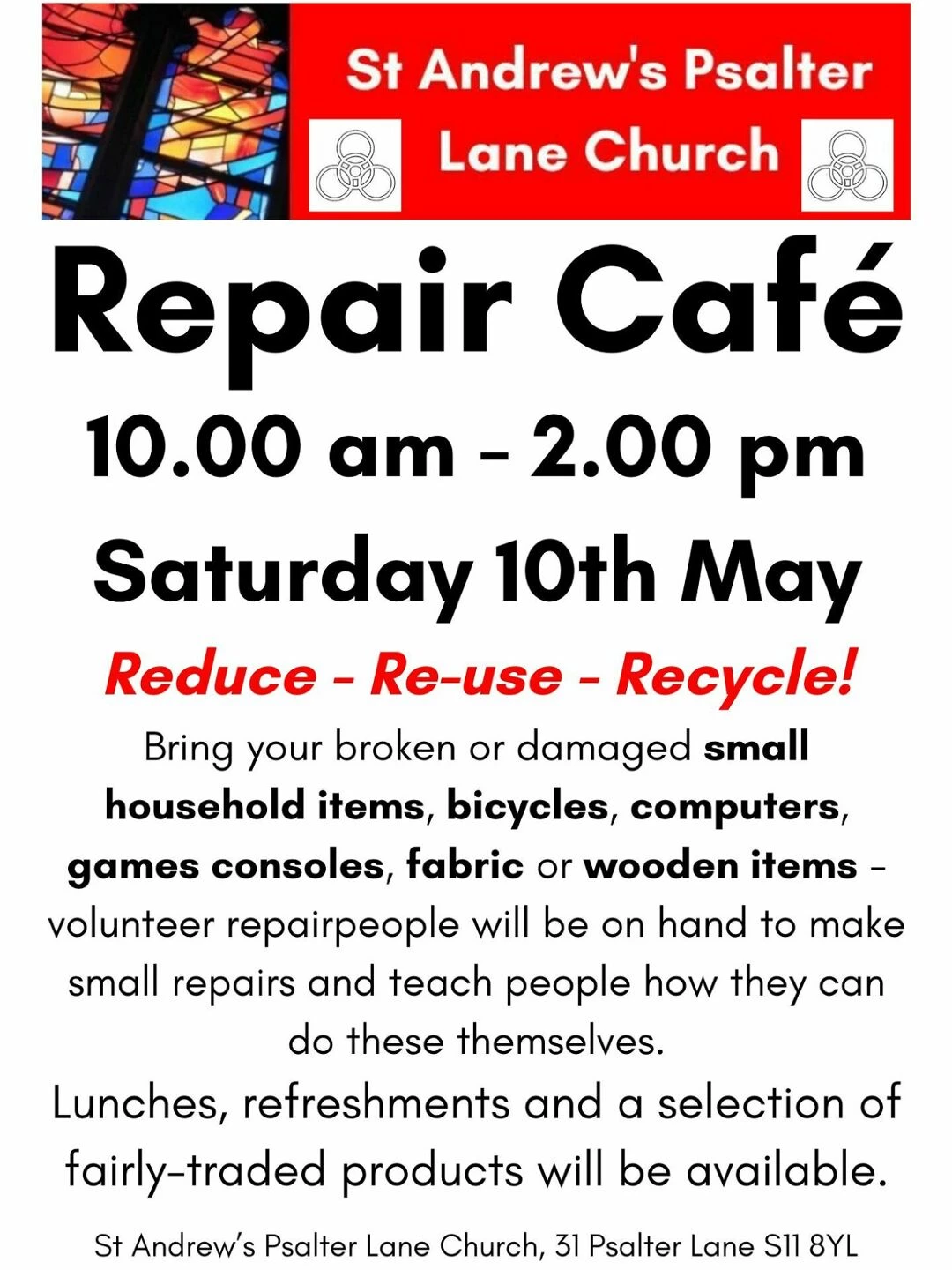 repair cafe 10th may 2025 flyer