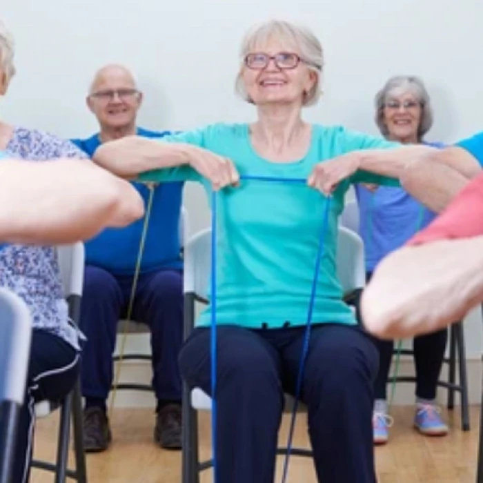 seniors using exercise bands