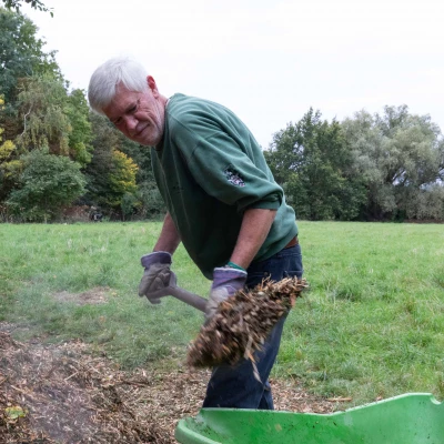 shifting wood chippings