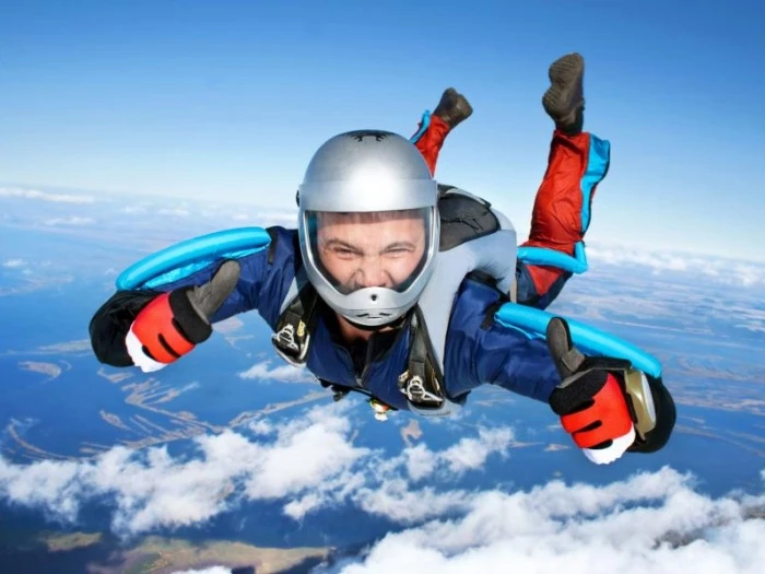 skydiver falls through the air