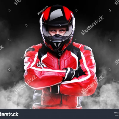 stock photo motorcyclist standing in smoke on black background 104465339