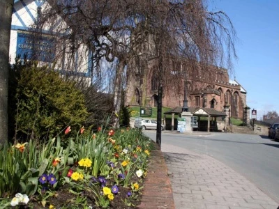 the village centre in spring