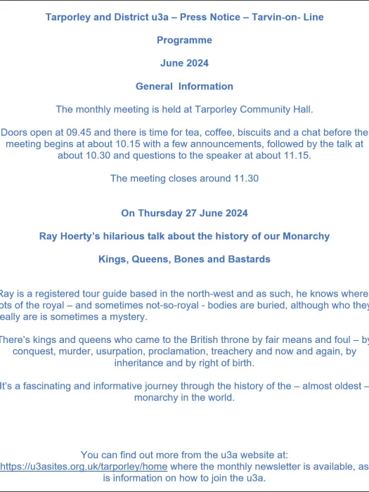 u3a   press notice  june 2024